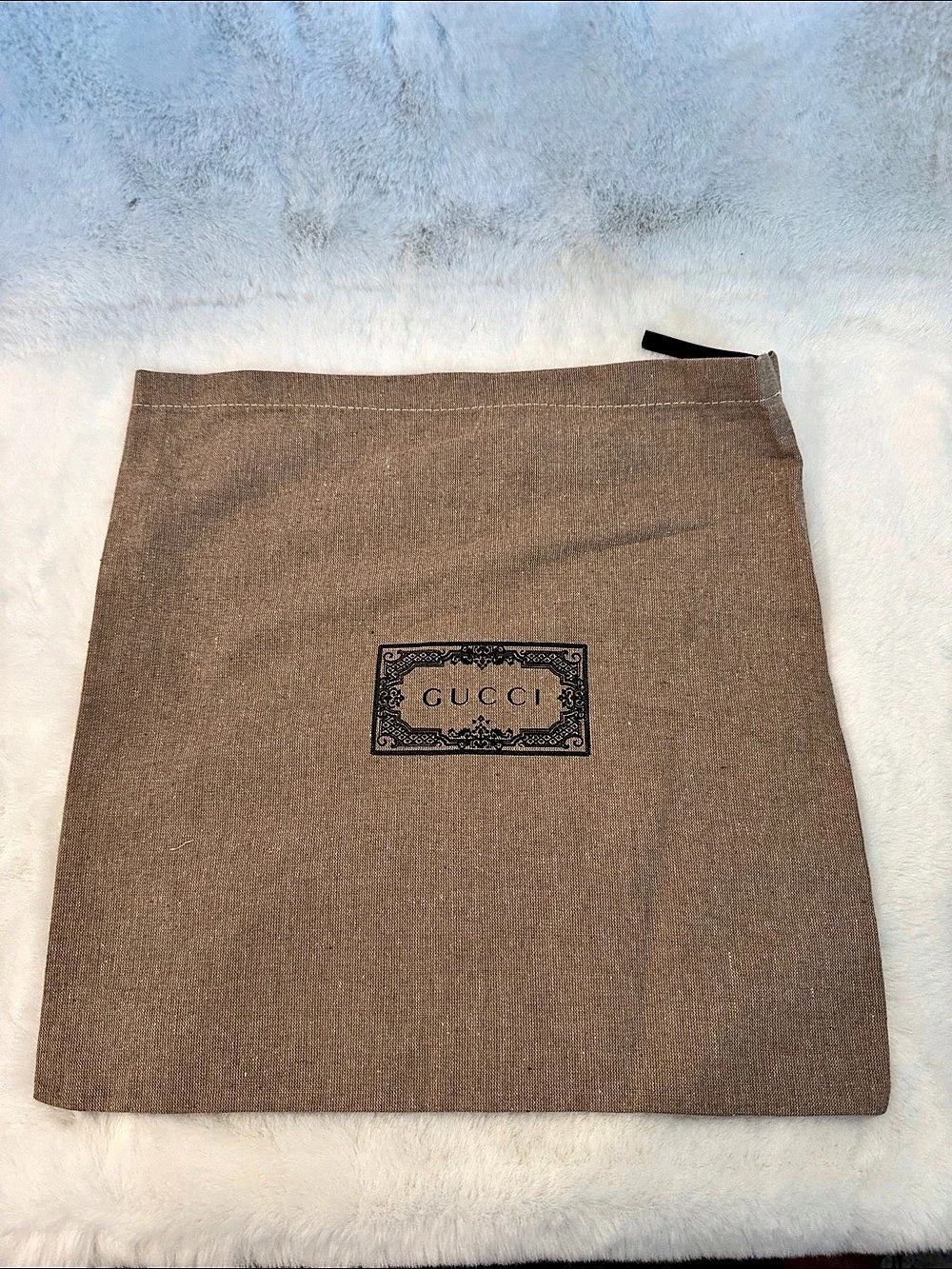 Gucci Tan Cotton Dust Bag with Black Logo Frame